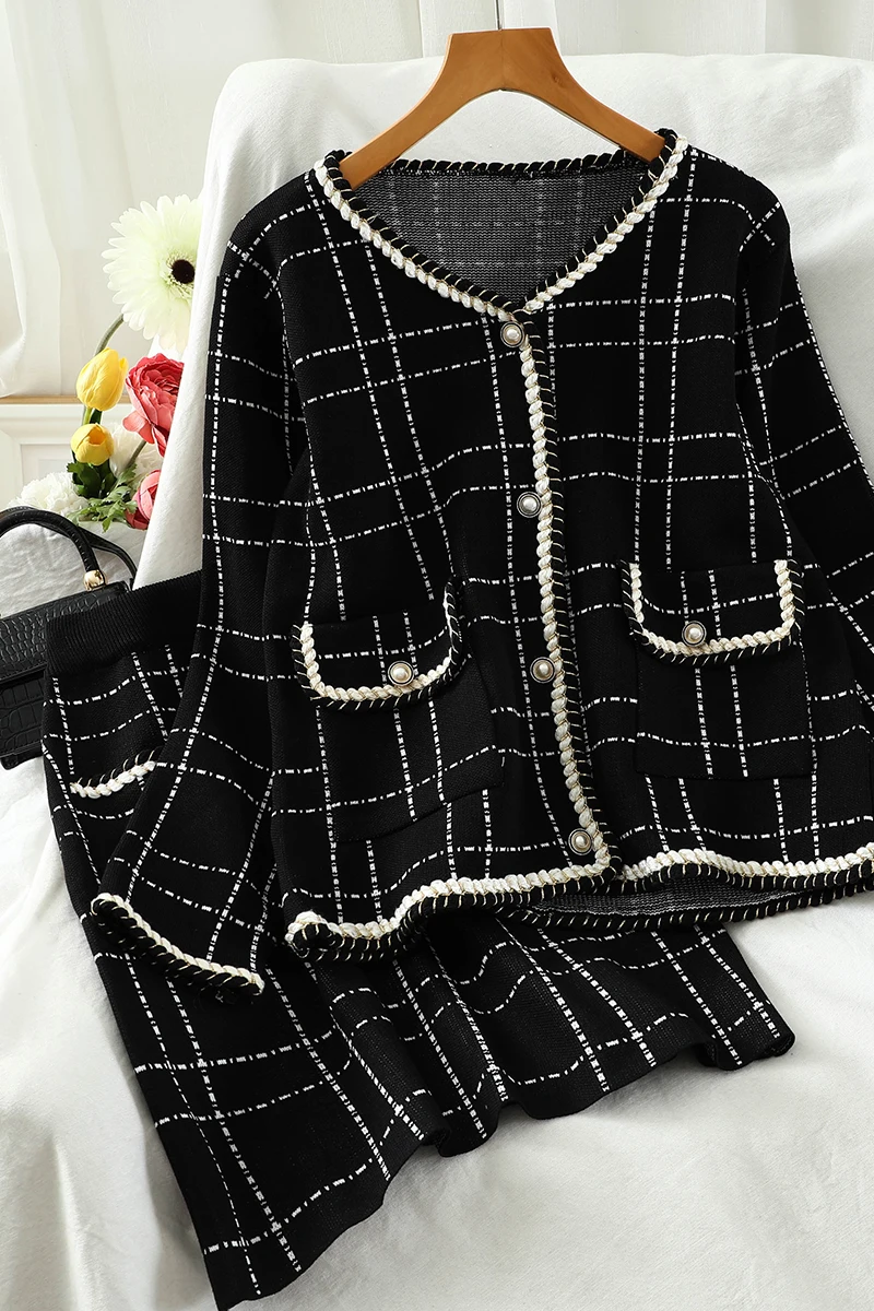 

New Fashion 2 Piece Knit Set 2020 Autumn New V-neck Loose Cardigan Sweater Knitted Skirt Two-piece Set Female