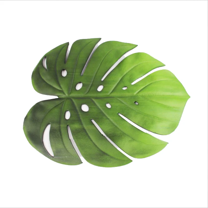 

4Pcs Hole Leaf Placemat Banana Fan Leaf EVA Mat Turtle Leaf Decoration Placemat