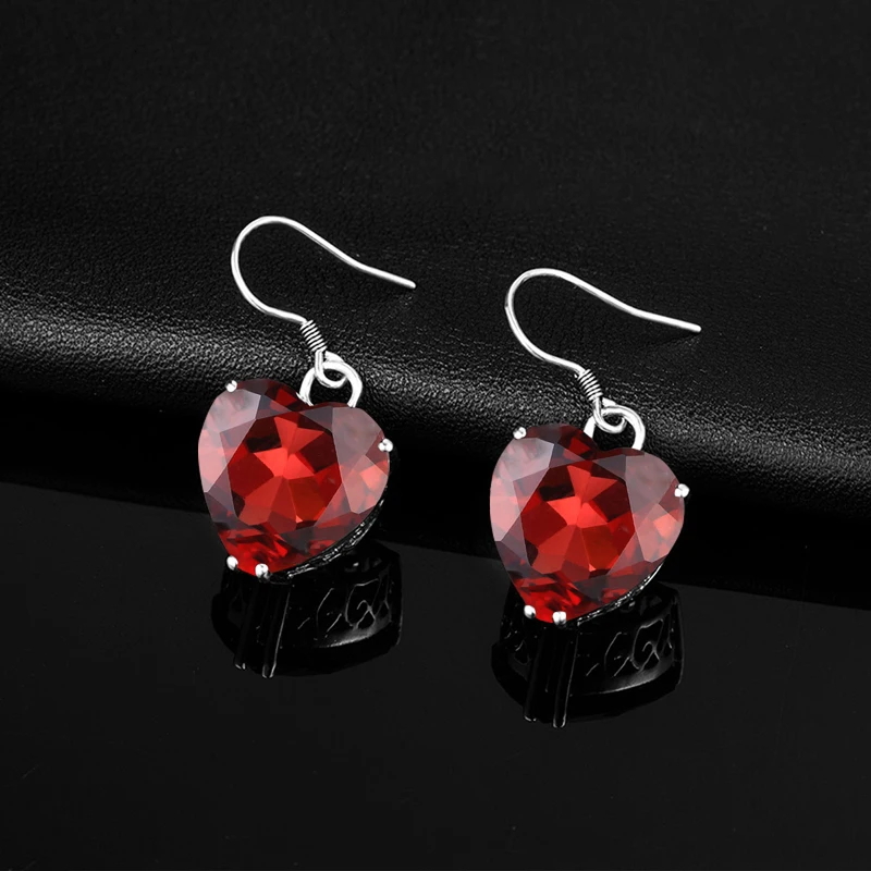 Серьги в форме сердца с рубином модные красивые серебряные серьги подвески