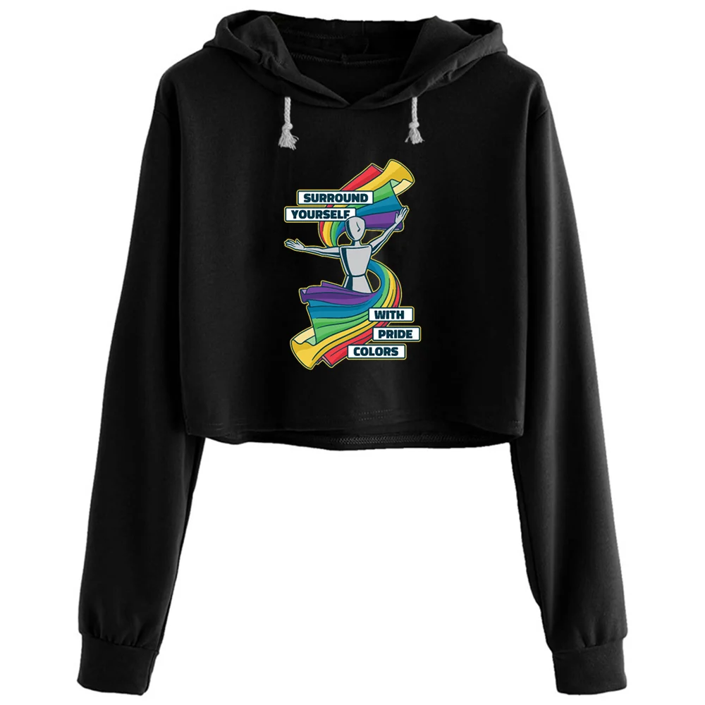 

Pride Colours Aesthetic Lgbtq Design Crop Hoodies Women Anime Emo Aesthetic Kpop Pullover For Girls