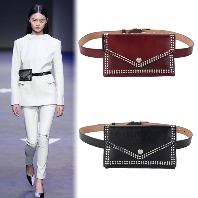 Женская поясная сумка с заклепками повседневная из искусственной кожи женские