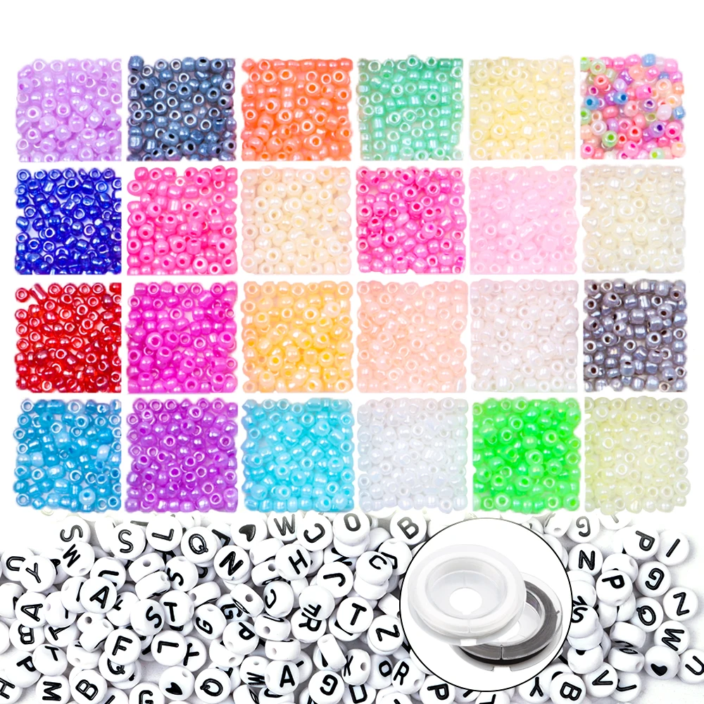 

Glass Seed Beads Letter Beads Christmas Pony Seed Letter Beads with Elastic Bracelet String Cord for DIY Bracelet Necklaces Craf
