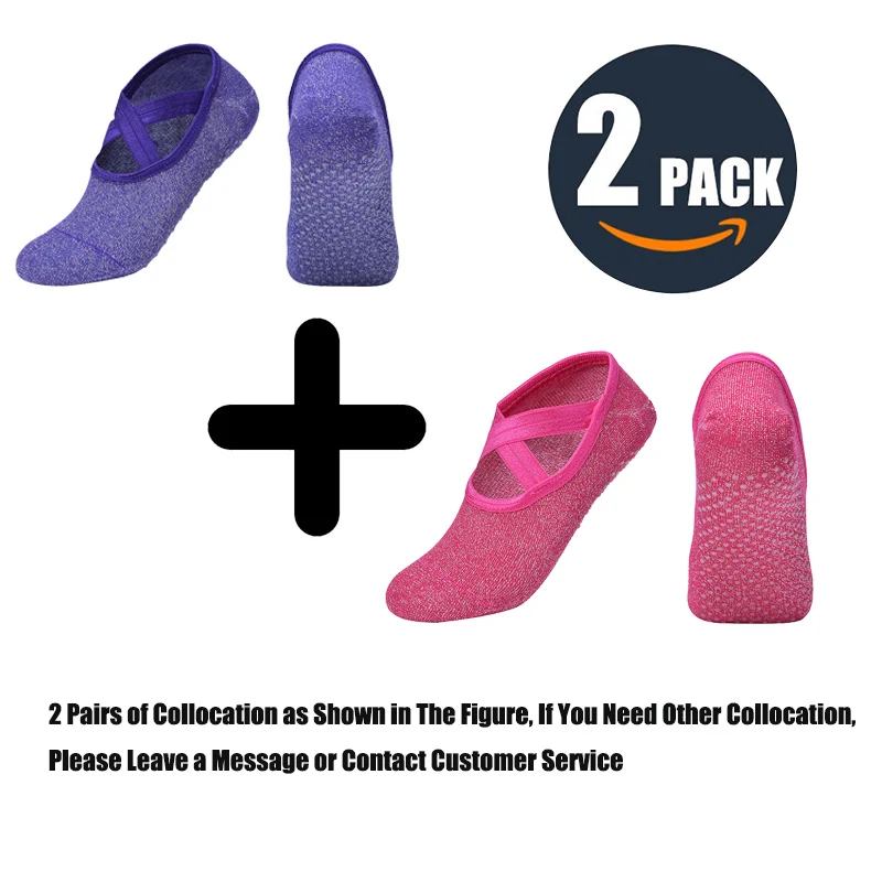 Two Pairs Новые спортивные носки для йоги, тапочки, женские нескользящие Хлопковые женские носки для пилатеса, носки для балета, защита каблука, профессиональные носки для йоги, танцев - Color: Two Pairs