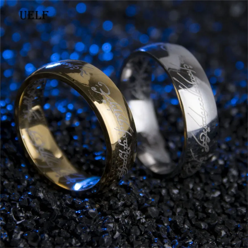 Мужское кольцо из нержавеющей стали Uelf золотистое/серебристое/черное Властелина
