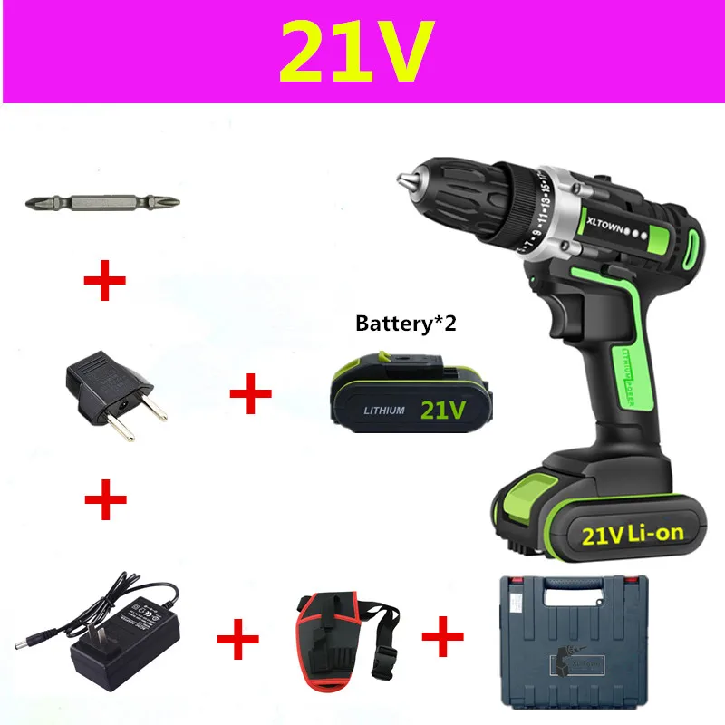 XLTOWN 12/16. 8/21v аккумуляторная электрическая дрель с 2 Батарея Перезаряжаемые литий Батарея многофункциональная электрическая отвертка инструменты - Цвет: 21V B