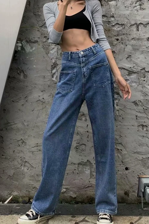 

TVVOVVIN 2020 New Loose All-match Denim Mop Wide Leg Pants Women's Anti-design Straight Pants Trousers Womens QE5A