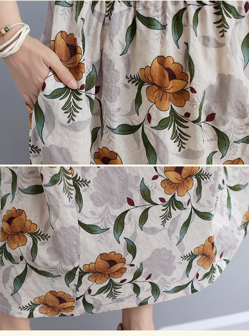 

short sleeve cotton vintage floral dresses for women casual loose long woman summer dress elegant clothes 2021