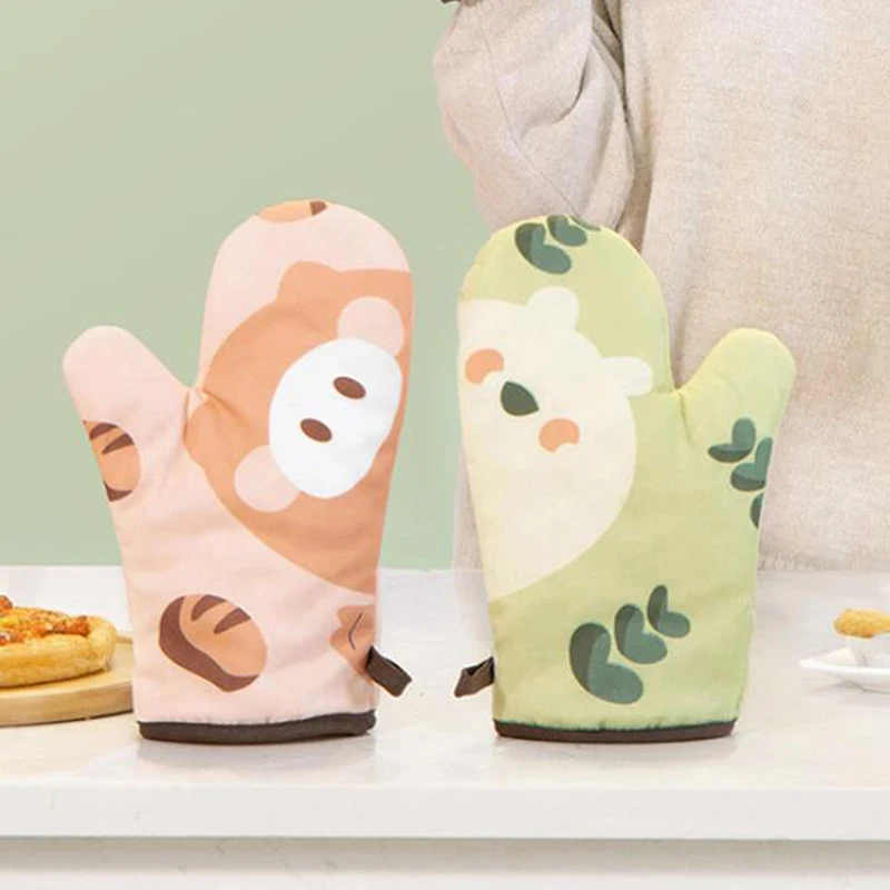 

1pcs Catoon Animal Printed Oven Gloves Heat Resistant Cooking Gloves Kitchen Oven Soft Cotton Gloves For Grilling Cooking