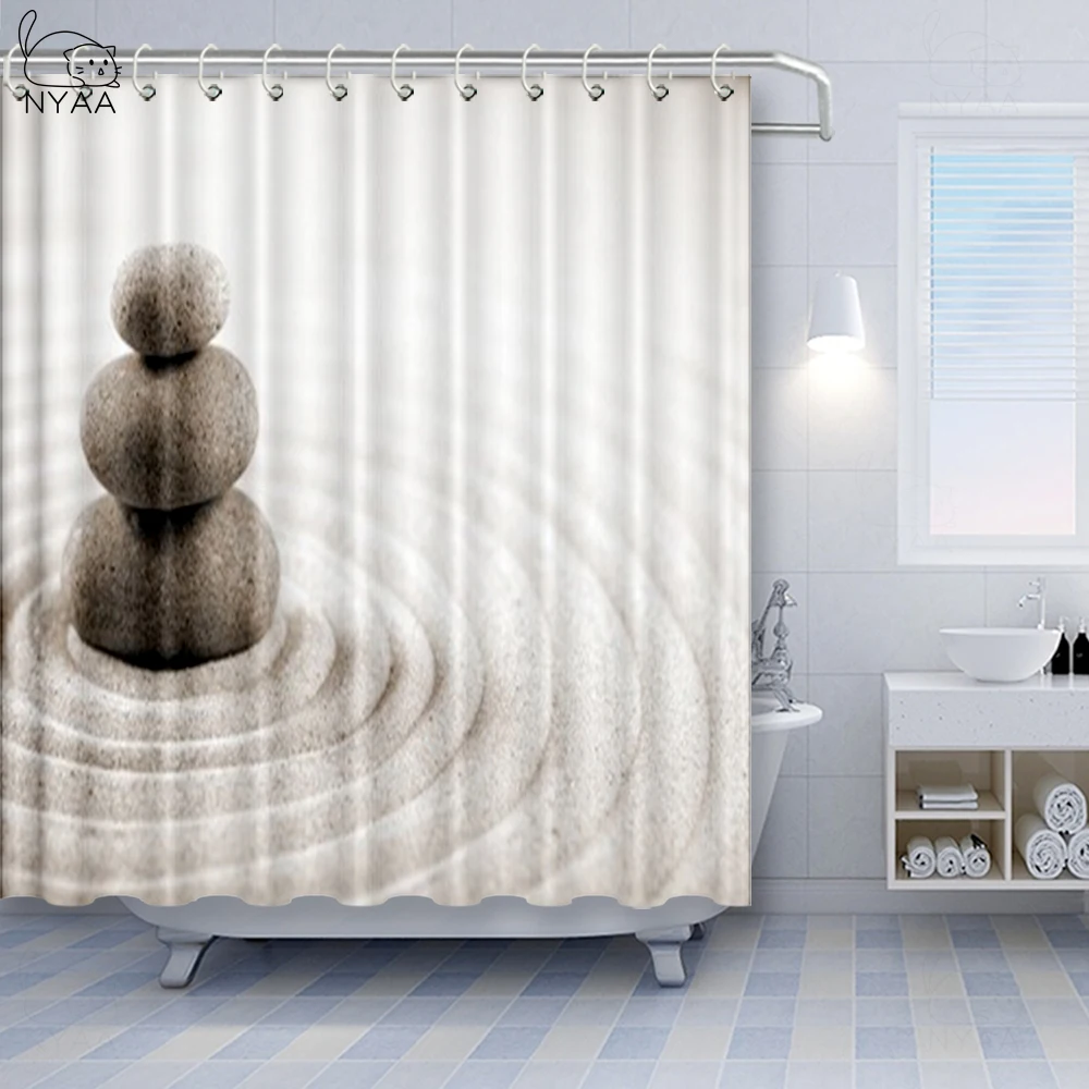 

NYAA India Spa Zen Shower Curtain Massage Stone Yoga Bathroom Curtains Shower Wall Hanging Yellow Zen Garden Shower Curtains