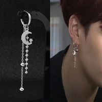 kpop korean stainless steel stud earrings women mens moon feather chain cross geometric punk earrings hip hop jewelry unisex