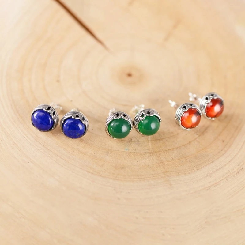 

Серьги-гвоздики женские круглые из серебра, 16 х10 мм, с лазуритом/красным и зеленым нефритом