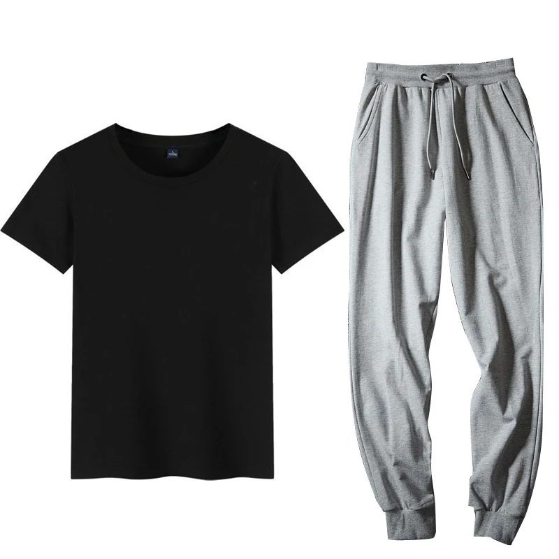 

ropa hombre t shirt sport set short sleeve top loose leisure set two piece set summer men tshirt + pants run sweatpants pantalon