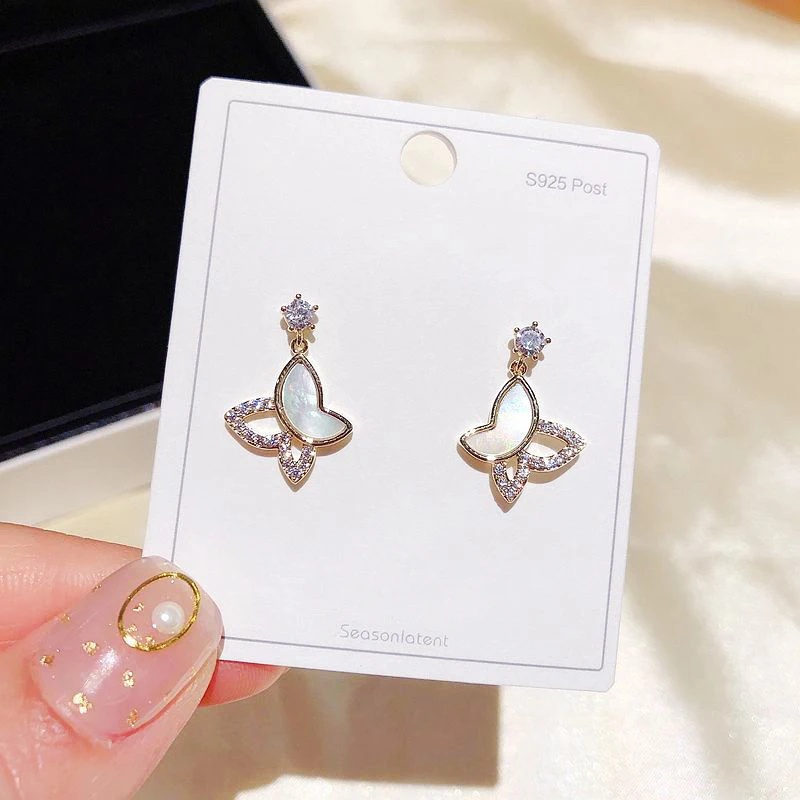 

High-end Natural Shell Butterfly Drop Earrings Micro Paved Cubic Zirconia Fashion Women Gift Jewelry