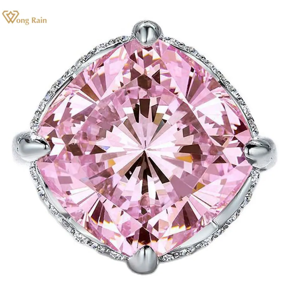 

Wong Rain, 100% 925 пробы, серебро 14*14 мм, розовый, создан, Moissanite, драгоценный камень, обручальное коктейльное кольцо, для женщин, хорошее ювелирное из...