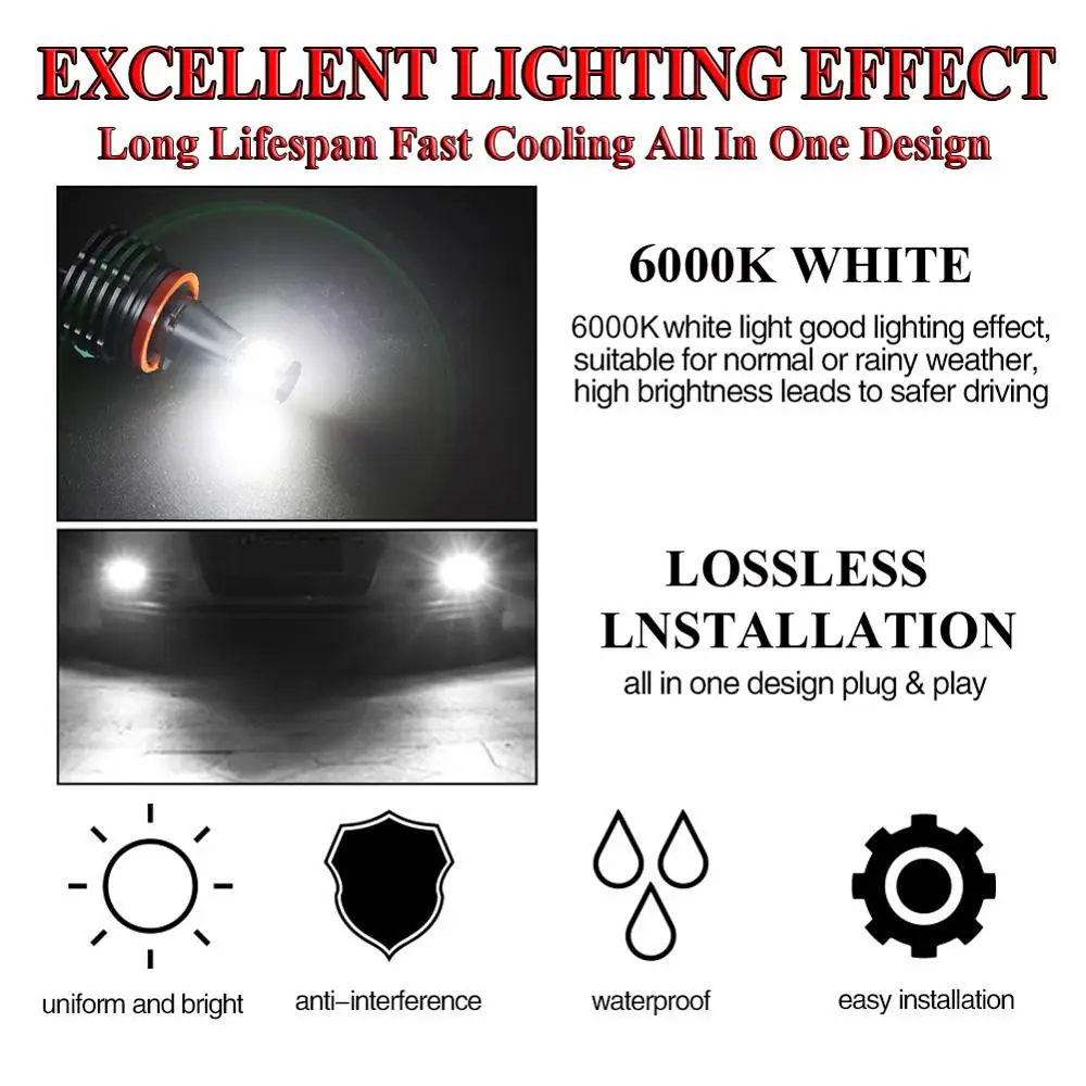 Светодиодные противотуманные фары глаза ангела 2 шт. 80 Вт H8 6500K для BMW E90 E92 E82 E87 E60 E70