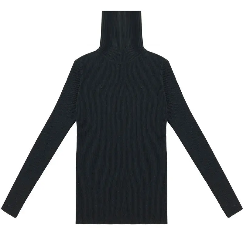 

Women Autumn Winter Solid Color Slim Elastic Knitted Sweater Female Elegant Turtleneck Fashion Pullovers Ladies Brand Tops ML597
