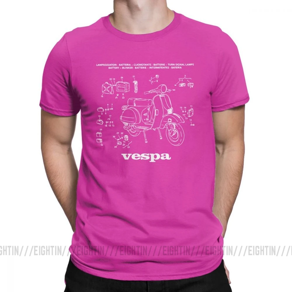 Vespa футболки запчасти скутер Италия уникальный ретро мотоцикл велосипед футболка мужская короткий рукав Винтаж тройники очищенный хлопок - Цвет: Fuchusia