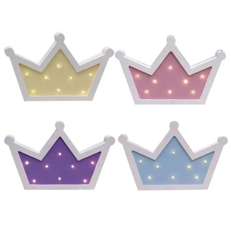 

Wooden Night Light Crown Shape Candy Color Cute Bedside Lamp Home Decor Kids Toy