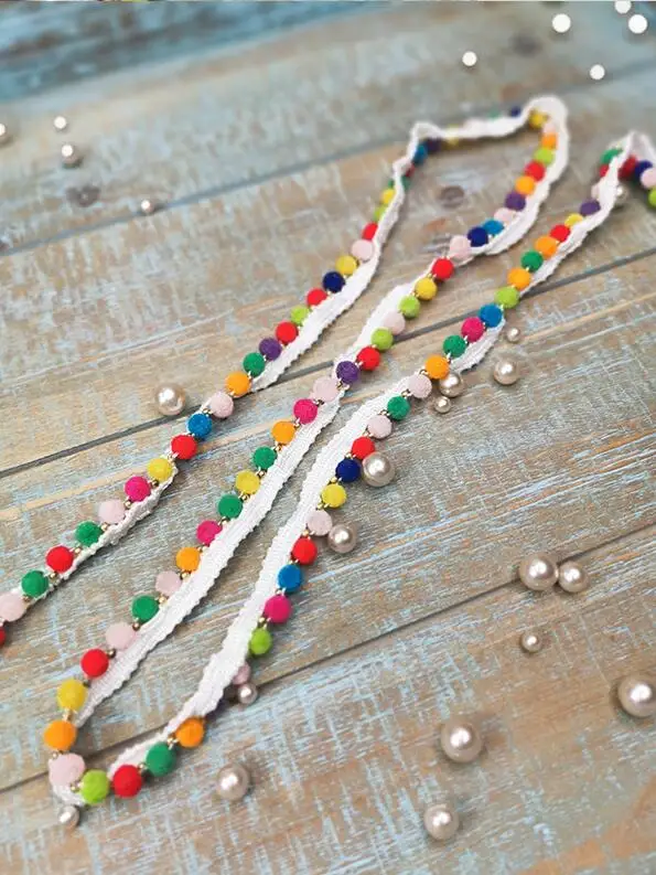 2 Meters Colorful Pom Lace Trim For Sewing Wedding Decoration DIY Bead Embroidered Ribbon 13mm | Дом и сад