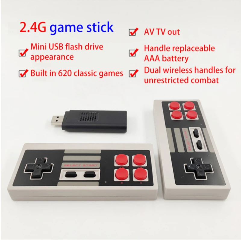 Беспроводная портативная ТВ-видеоконсоль 620 встроенных игр для NES Ретро Dendy