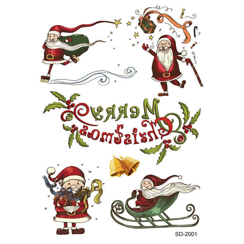 10 шт./компл. Рождественская наклейки для временных татуировок детей и взрослых