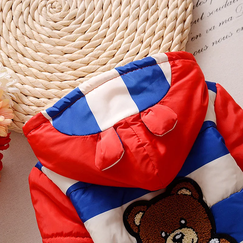 Детская хлопковая толстовка с капюшоном на меху мультяшным медведем | Мать и