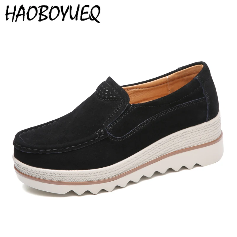 

Женские замшевые кроссовки на платформе, повседневные Мокасины с круглым носком, без застежки, теннисные лоферы, дышащая обувь на плоской п...