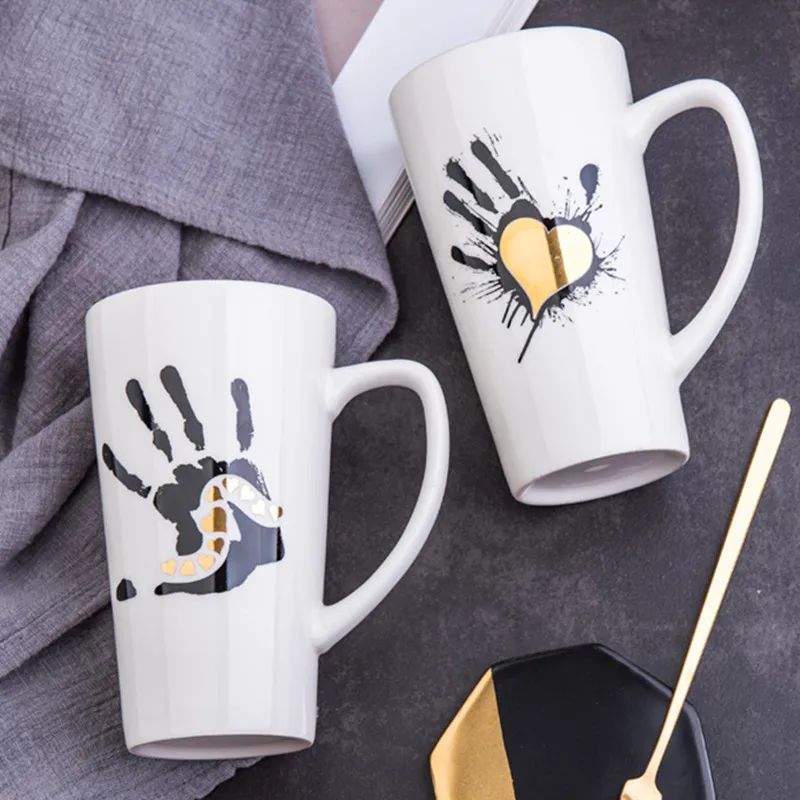 Креативная керамическая кофейная кружка в скандинавском стиле 500 мл с золотыми