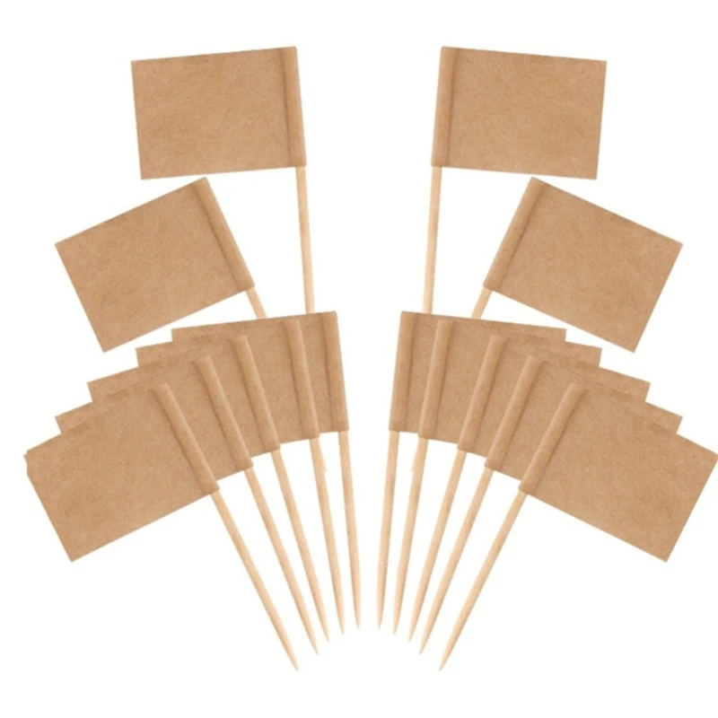 95AA 100 Pieces Blank Toothpick Flags Mini Food Labels with Wooden Sticks Cheese Markers Picks for Cupcake Topper Party Decor