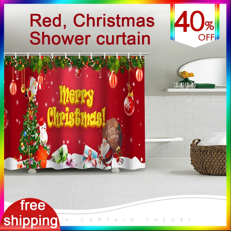 

71In Polyester Shower Curtain ChristmasDecorative Curtains Waterproof Red Festive Rideau De Douche HomeBathroom Divider for Room