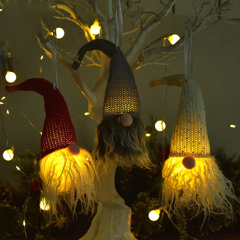 

2022 Christmas Elf Doll Faceless Santa Claus With LED Light Pendant Xmas Tree Ornaments Lamp Holiday Party Christmas Decoration