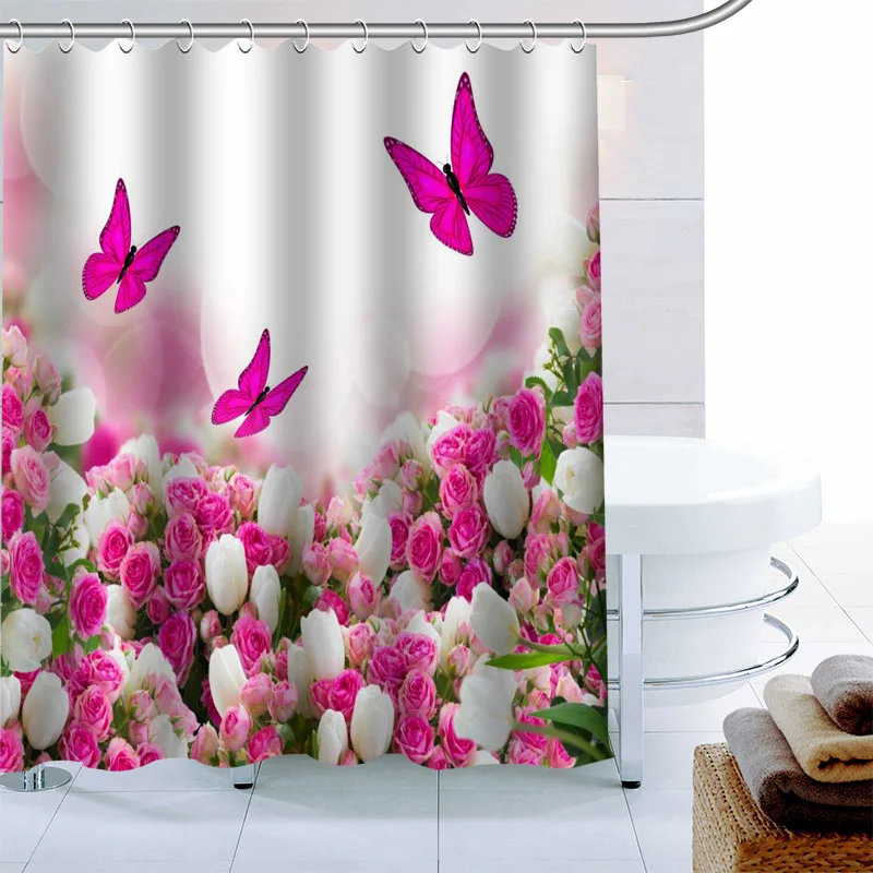 ShunQian Custom Butterfly Shower Curtain Polyester Fabric Bath Screens Curtains For Bathroom 3D Waterproof Hook | Дом и сад