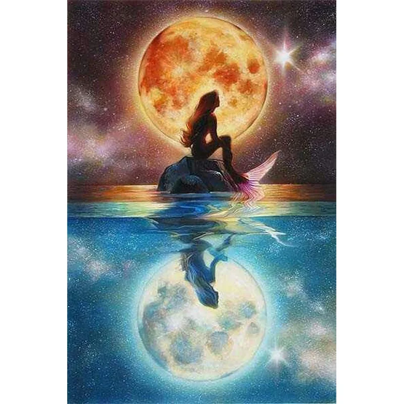 

SELILALI Diamond Painting Art Square Drill Girl On Moon Figure Diamond Picture Rhinestone Embroidery Paint Cross Stitch Artworks
