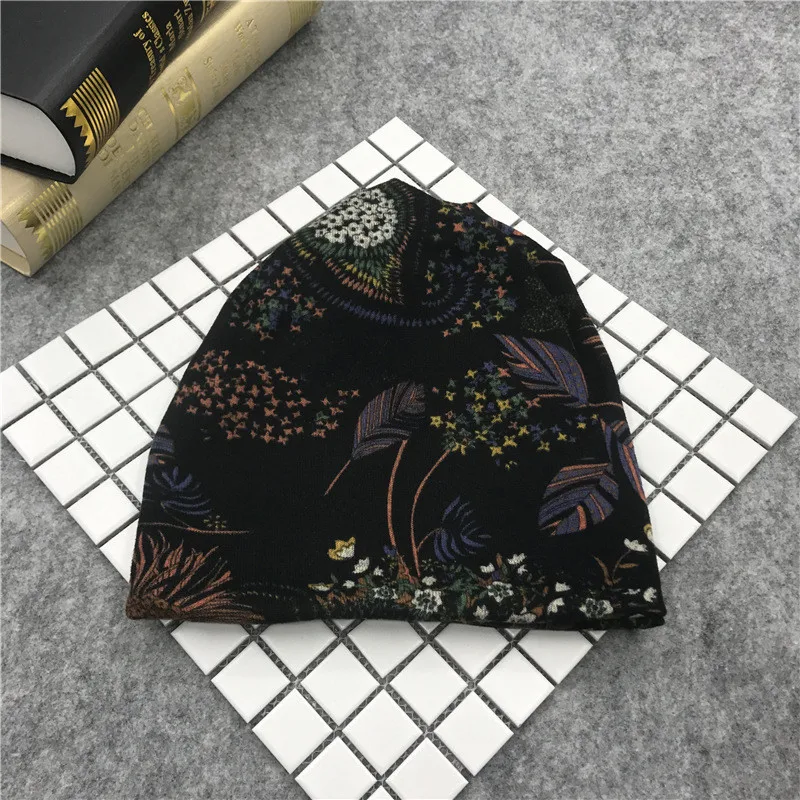 Шапка-бини женская из полиэстера повседневная шапка с цветочным принтом для