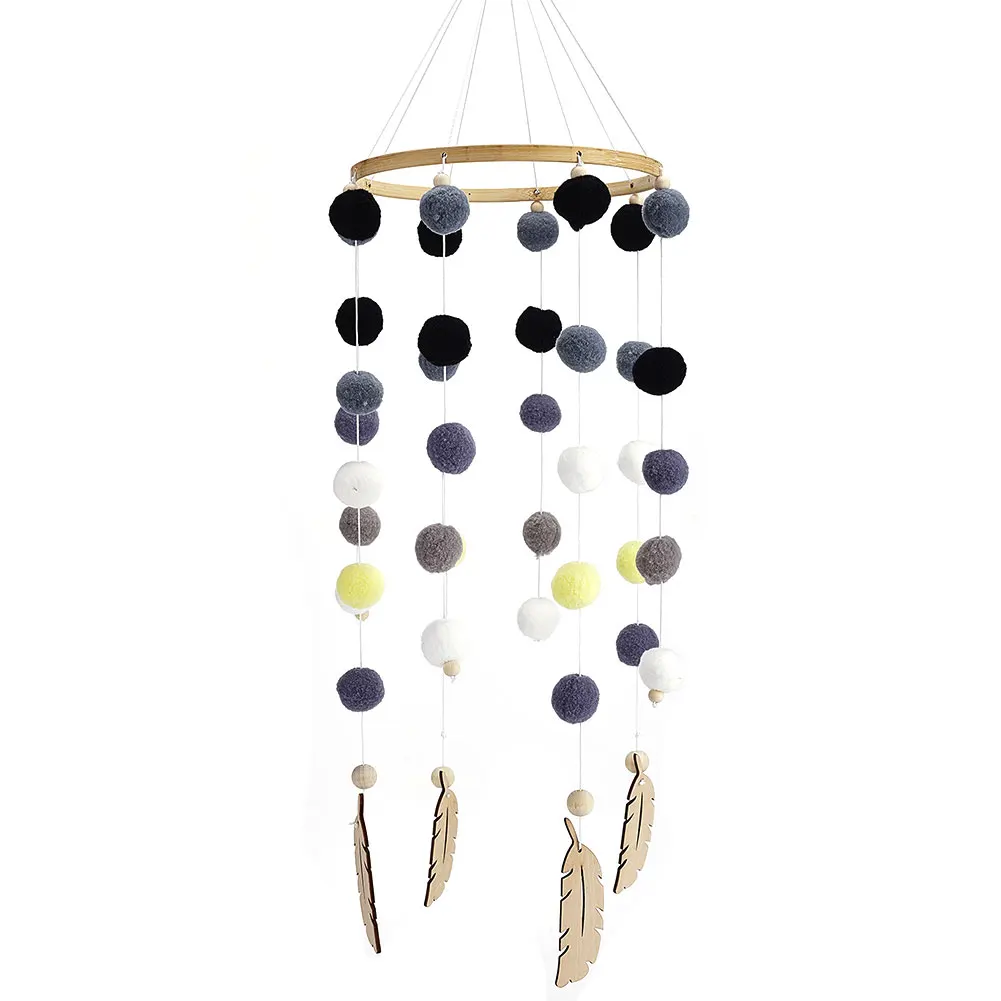 Durable Photo Props Beautiful Felt Ball Baby Gift Wooden Craft Handmade Kids Room Nursery Wind Chimes Decoration Bed Hanging |