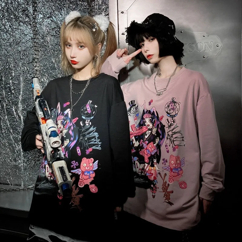 

Японские Аниме Хэллоуин девушка принт с длинным рукавом хлопковые топы весна осень высокая уличная парная Толстовка большого размера толс...