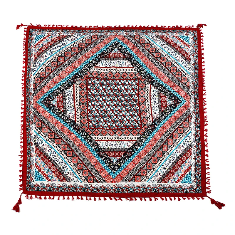 Женские квадратные шарфы с кисточками большие шали геометрическим принтом в