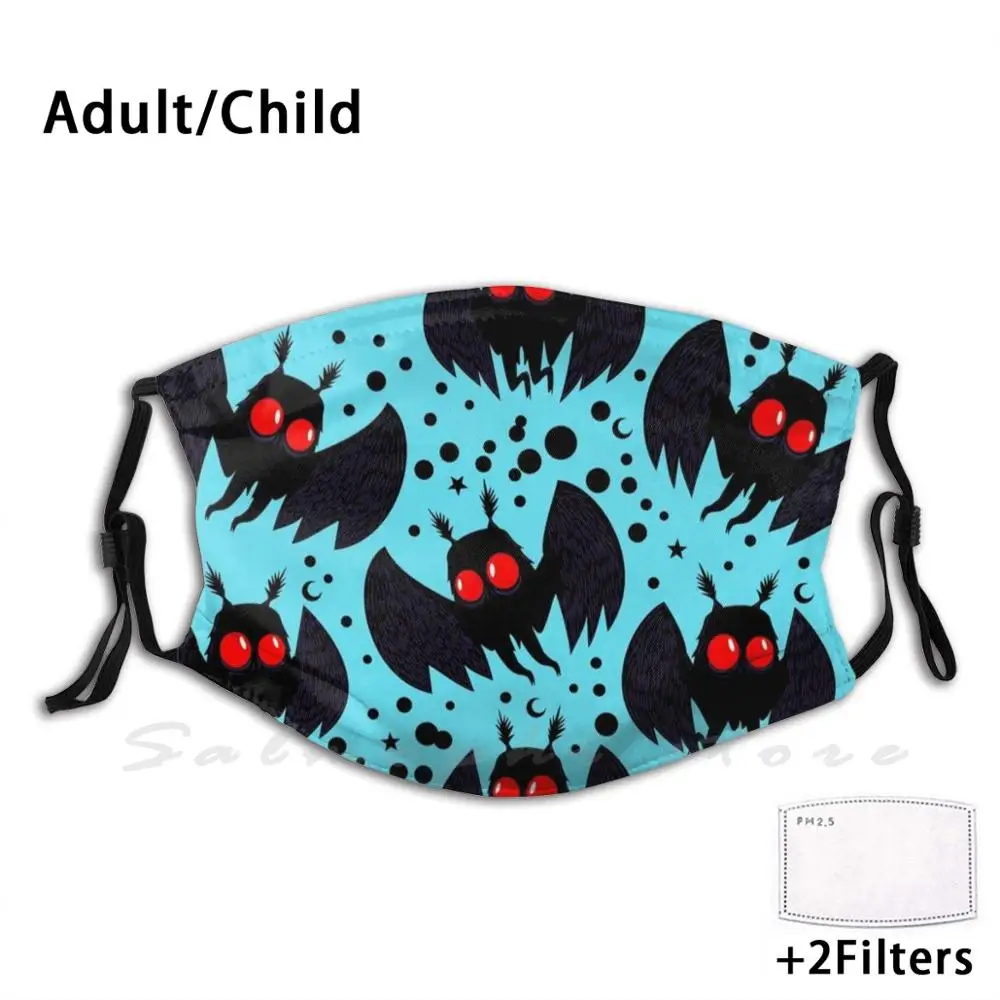 

Mothman Blue Night Funny Print Reusable Pm2.5 Filter Face Mask Mothman Cryptid Cryptozoology Monster Cute Point Pleasant West