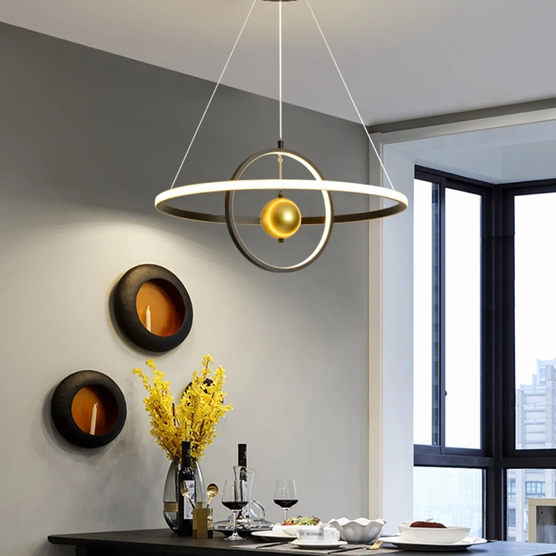 

Простой современный светодиодный светильник, люстра, креативное кольцо, бар, столовая, светильник s, скандинавский стиль, алюминиевая столо...
