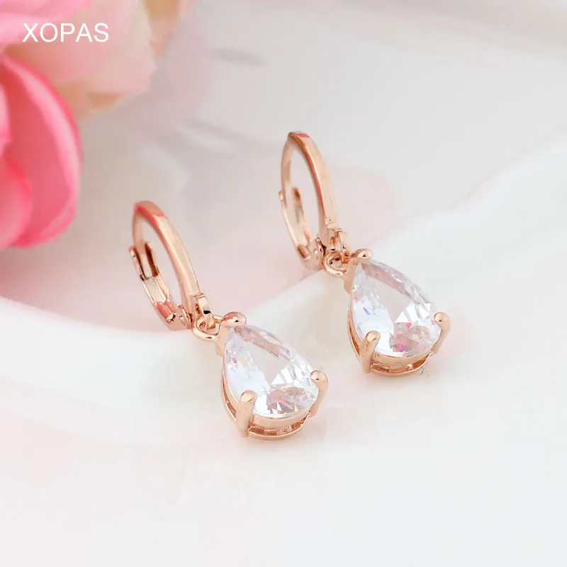 White 585 розовые серьги золотого цвета капли воды Кубического Циркония Камень Висячие серьги для женщин/девочек длинные висячие серьги Модные ювелирные изделия - Окраска металла: White