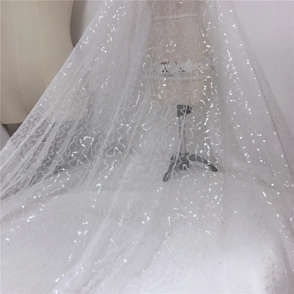 Transparent sequin 1 ярд золото/серебро блеск тюль сетка Ткань блесток кружева марлевые прозрачные платья Тюлевая кружевная… с блестками сетка для свадебного платья - Цвет: Transparent sequin