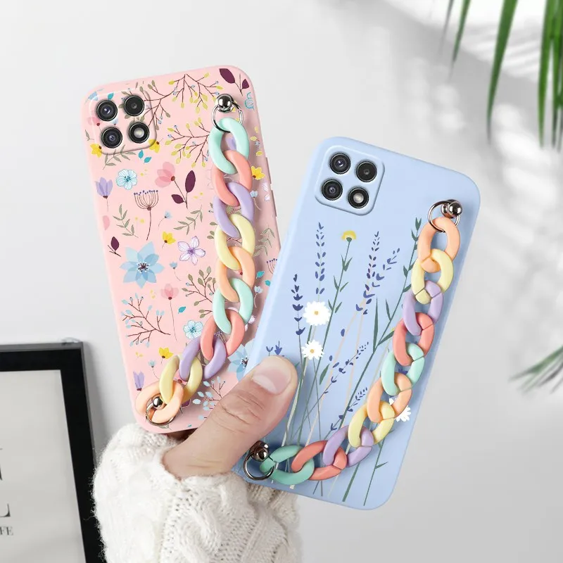 Чехол для Samsung Galaxy A12 силиконовая задняя крышка из ТПУ с цепочкой на запястье Sasmung A