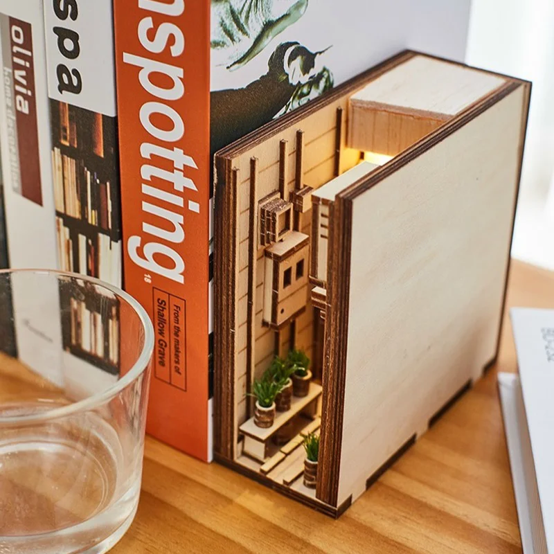 Деревянный книжный уголок вставки арт частей (по обеим сторонам) DIY Декор для