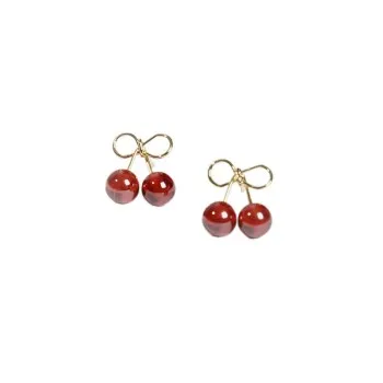 

925 Silver Cherry Earrings Crowd Design French Red Earrings Girls Earrings E058