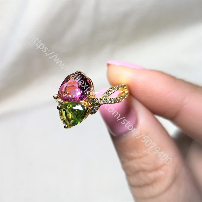 

white gold plated CZ Ring Pink green Pear Cut Cubic Zirconia Simulated stone for Women Engagement Proposal Wedding jewelry