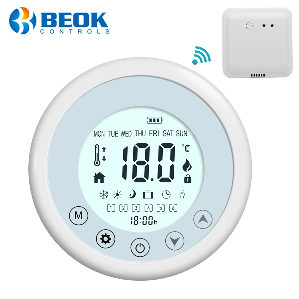 

Beok Smart Gas Boiler Wireless Thermostat for Room Heating RF Temperature Regulator Digital Weekly Programmable Controller