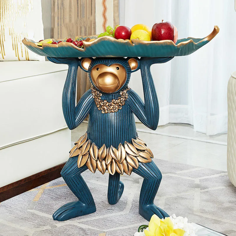 

Bionics Monkey Figurine With StorageTray Fruit Plate Animal Decoration Statue Creative Nordic Style Tropical Decoration Statue