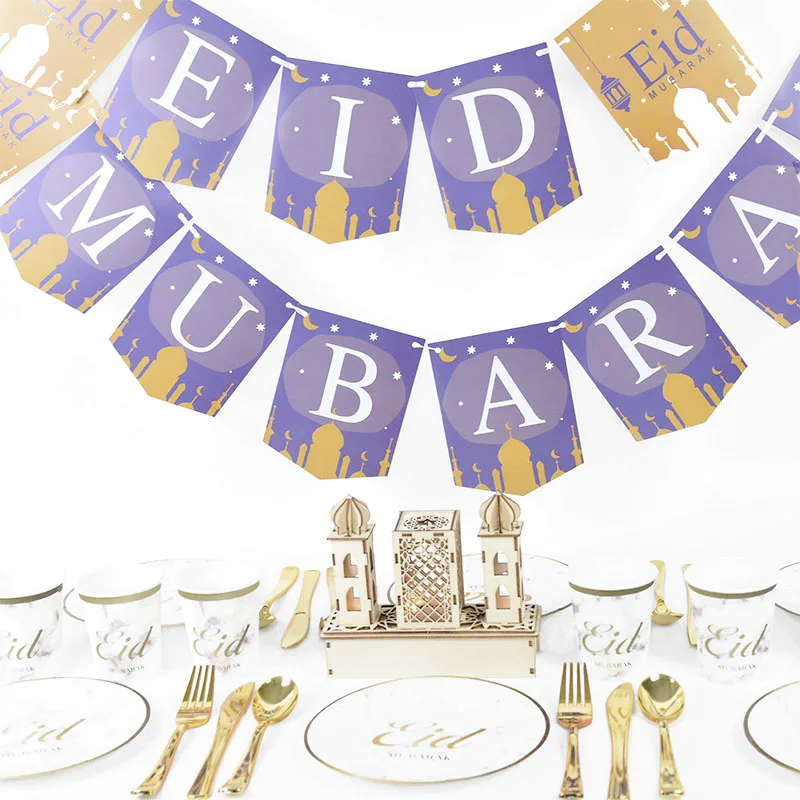 

Ramadan Kareem Decor Eid Mubarak Disposable Tableware Set Plates Cups Ramadan Mubarak Muslim Islamic Party Decorations
