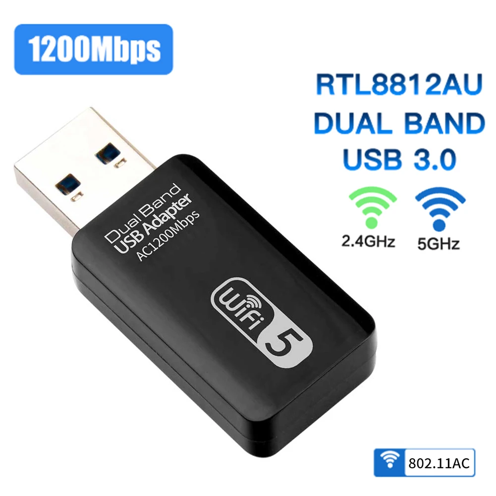 

Dual Band 5GHz 2.4GHz 1200Mbps Network Card USB3.0 High Speed USB Wireless Adapter 867Mbps 300Mbps 802.11ac AC1200 RTL8812BU