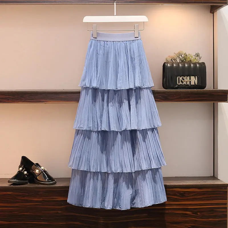 

2021 Summer New Plus Size Sets Women Short Sleeve Sequin T-shirt Tops and Mesh Skirt Suit Set Blue Two Piece Suits Female Y577